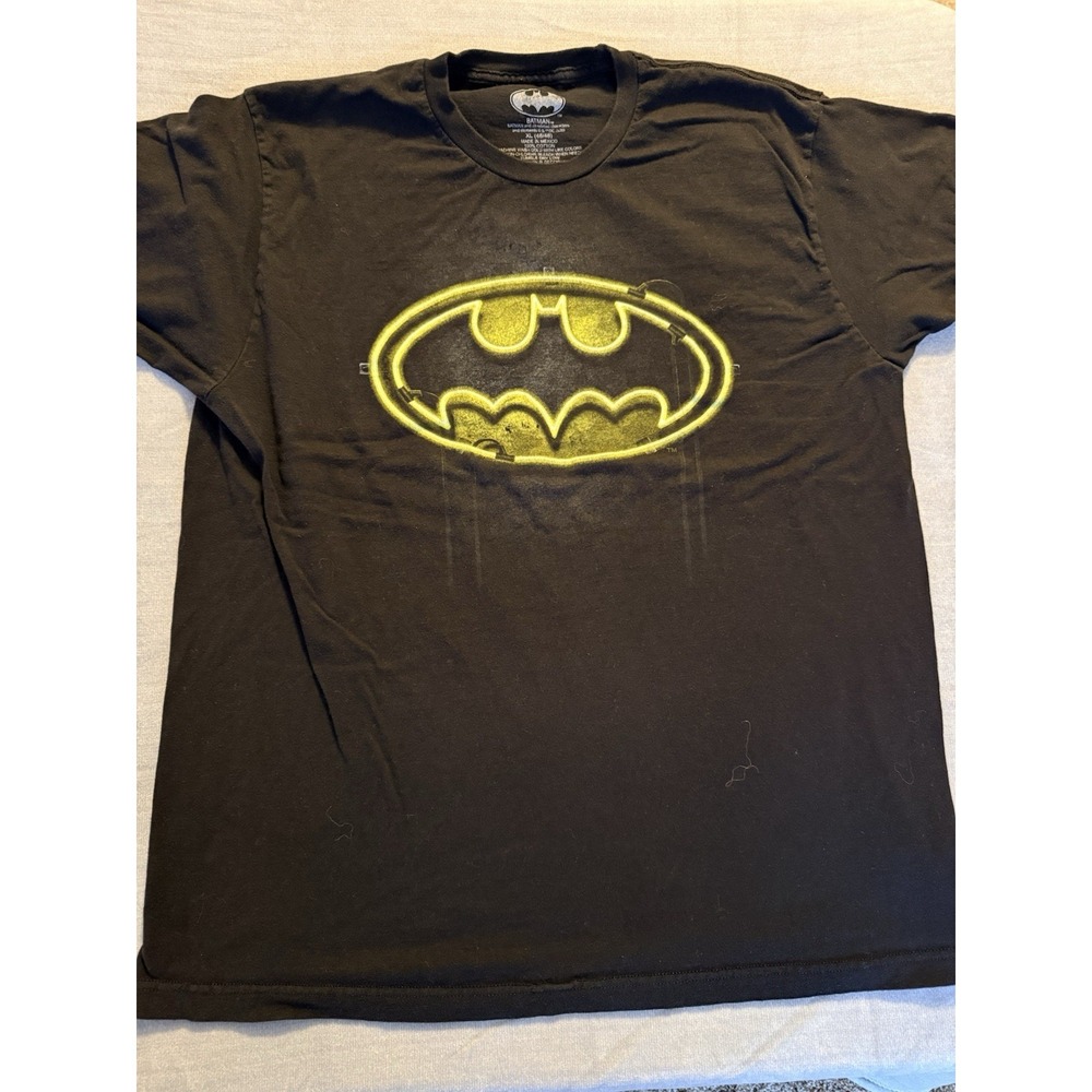 Batman‎ DC Comics Neon Light Logo Black Graphic T-Shirt Tee XL
